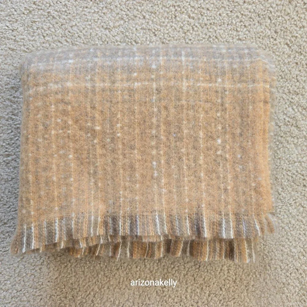 NWOT Wool Tweed Scarf Ralph Lauren Thick Tan